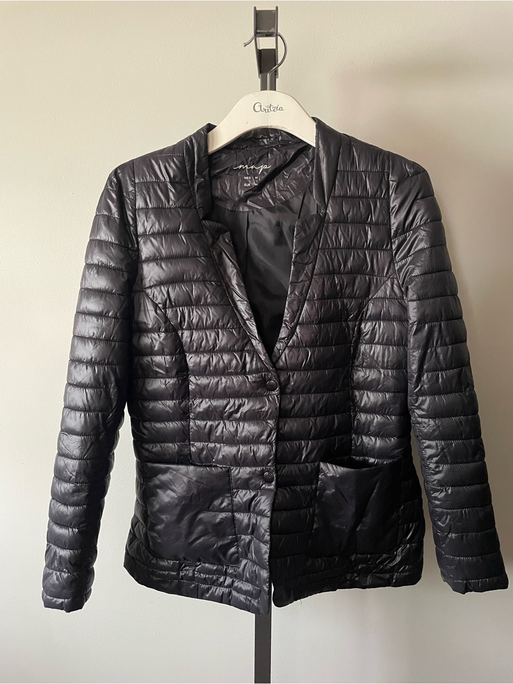 MAP Quilted Lightweight Puffer Jacket Blazer Style Black Medium